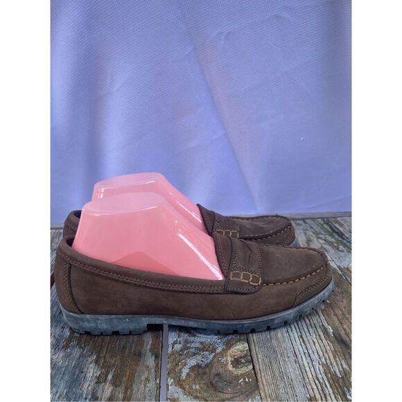 G.H. Bass & Co Brown Suede Leather Loafers Size 9 M Lug Sole Moc Toe Slip On Sho - Picture 5 of 9